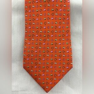 Salvatore Ferragamo Orange Equestrian Tie with Pink and Green Accents